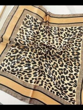 Leopard Print Silk Scarf - Tan and Black